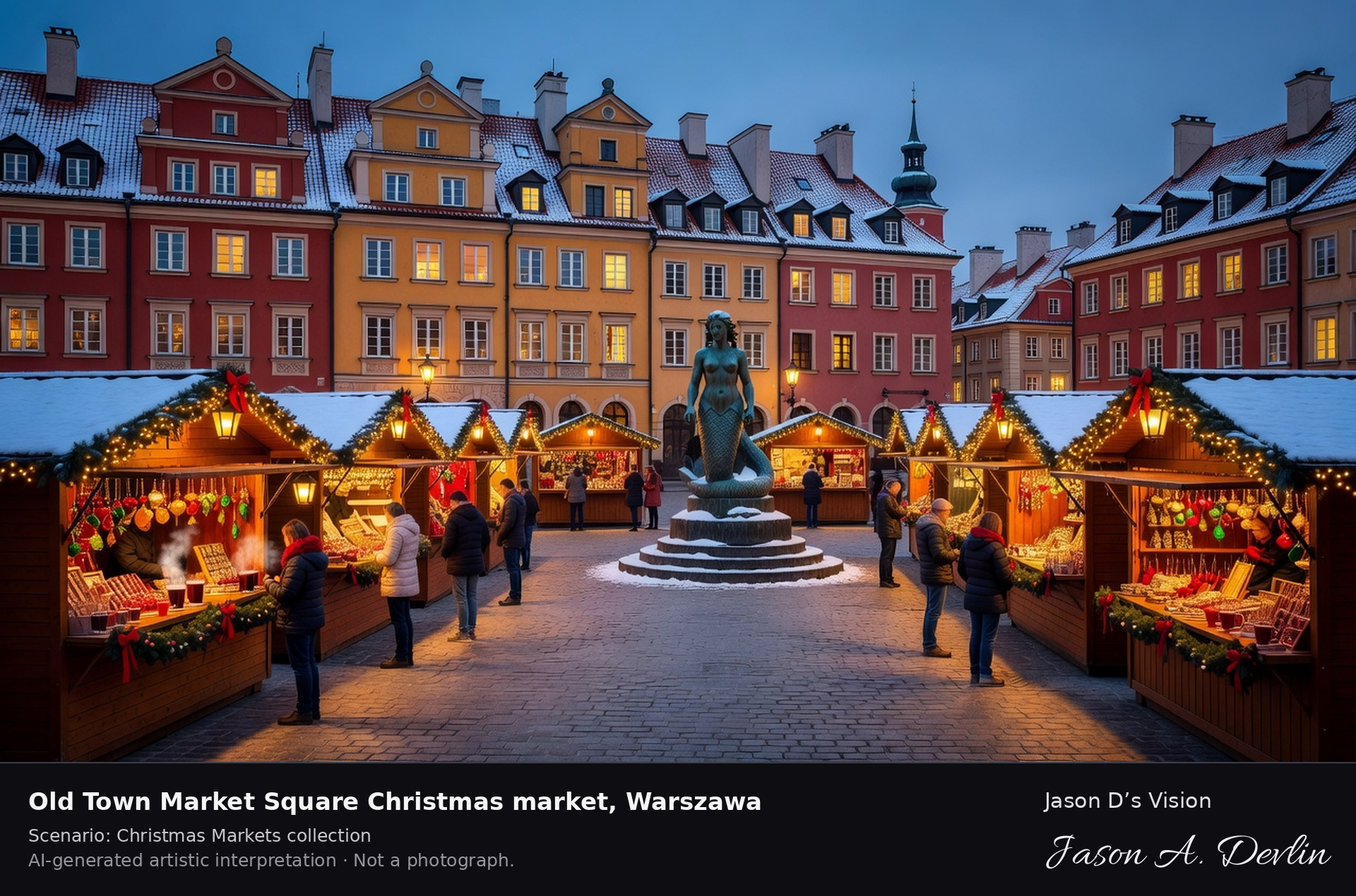 AI-generated artistic interpretation of Old Town Market Square Christmas market, Warszawa, Poland.